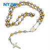 MEN'S STAINLESS STEEL HEAVY 8mm 29"& 5" GOLD SILVER BEADS ROSARY JSR201GS - Raonhazae