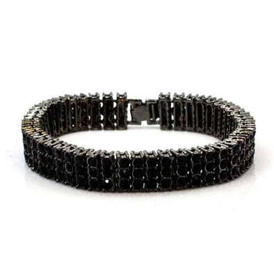 NEW QUALITY 0.5 CARAT BLACK HEMATITE 3 ROW BLACK CUBIC STONE BRACELET SSB003H - Raonhazae