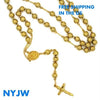 MEN'S STAINLESS STEEL HEAVY 8mm 29"& 5" 14K PT. GOLD BEADS ROSARY JSR201YG - Raonhazae