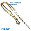 MEN'S STAINLESS STEEL HEAVY 8mm 29"& 5" GOLD SILVER BEADS ROSARY JSR201GS - Raonhazae