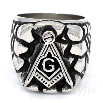 MENS STAINLESS STEEL SILVER TN. FREE MASON MASONIC RING USA SELLER RM101S - Raonhazae