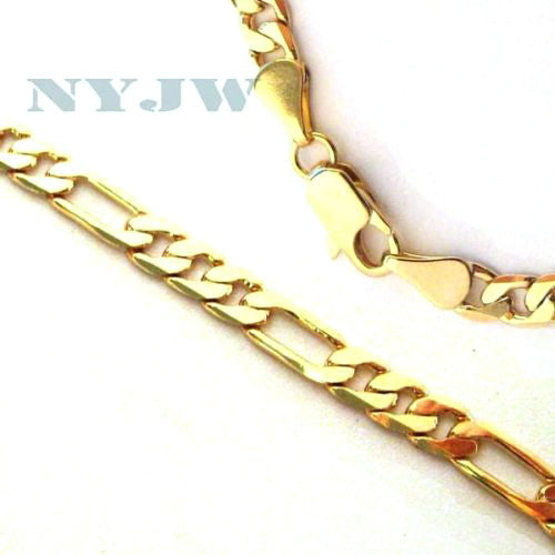 NEW MEN'S 6mm, 8" 14k YELLOW GOLD PT FIGARO BRACELET - Raonhazae