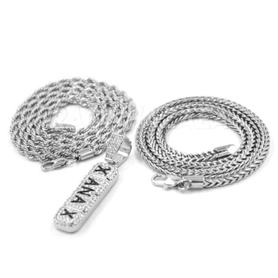 14k Silver Xanax Pendant W/ 4mm 24" Rope Chain / 4mm 18" Franco Chain - Raonhazae