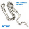 MEN'S STAINLESS STEEL HEAVY 8mm 29"& 5" SILVER BEADS ROSARY NECKLACE JSR201WG - Raonhazae