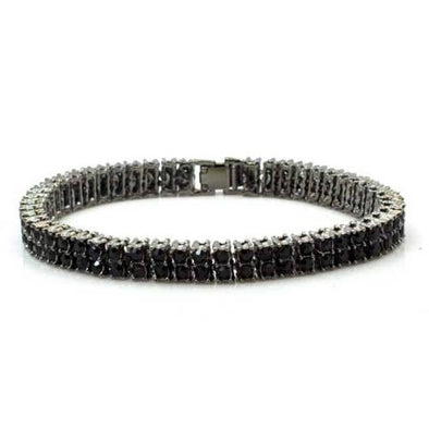 NEW QUALITY 0.5 CARAT BLACK HEMATITE 2 ROW BLACK CUBIC STONE BRACELET SSB002H - Raonhazae