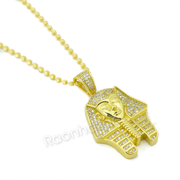 Sterling Silver .925 AAA Lab Diamond King-tut w/2.5mm 20" 24" Moon Cut Chain G47 - Raonhazae