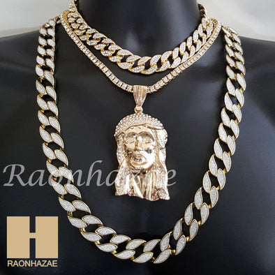 Hip Hop Jesus Pendant 16" Choker 18" Tennis 30" Miami Cuban Chain 26 - Raonhazae