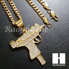 316L Stainless steel Gold Uzi Gun Pendant w/ 5mm Cuban Chain SG31 - Raonhazae