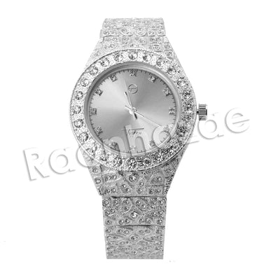 HIPHOP RAONHAZAE SILVER LAB DIAMOND WATCH MIAMI CUBAN CHAIN SX9 - Raonhazae